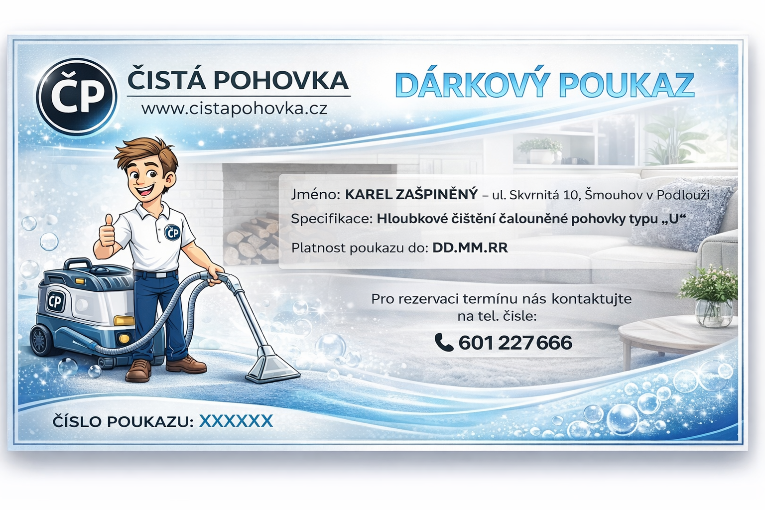 Čištění čalounění a koberců Praha dárkový poukaz